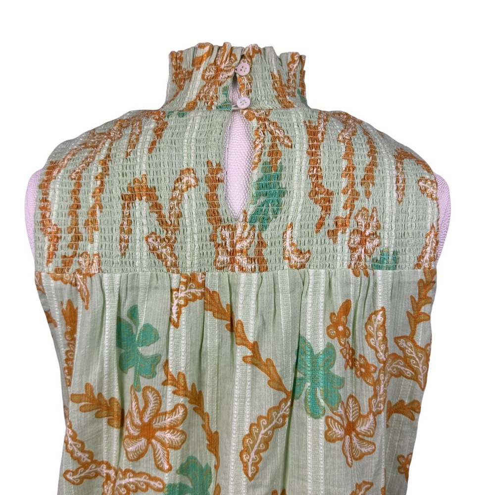Joie Women's Sleeveless Top Floral Print Smocked Mock Neck Green Size M - Picture 5 of 8